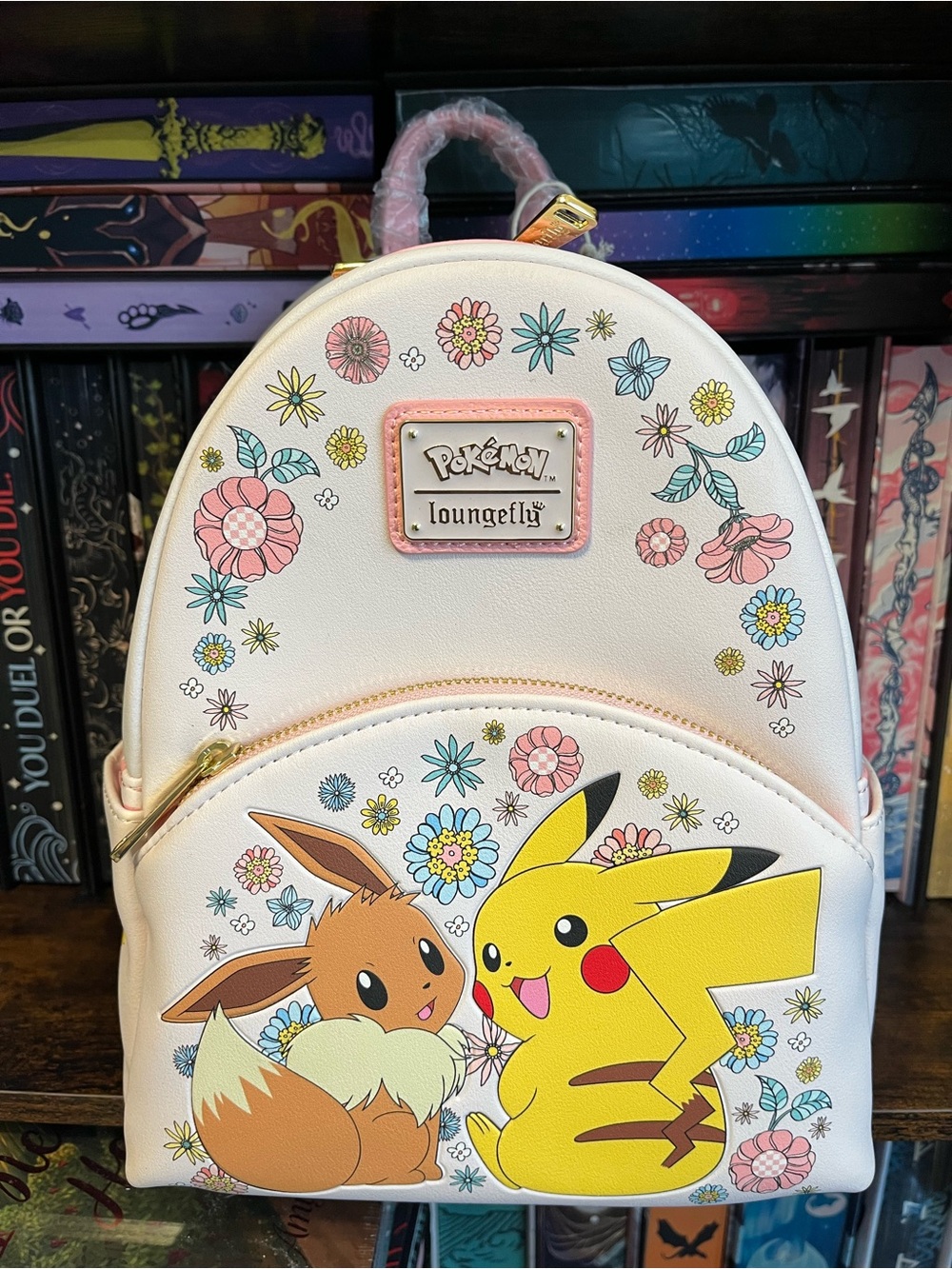 Loungefly Pikachu and Eevee floral backpack gamestop exclusive